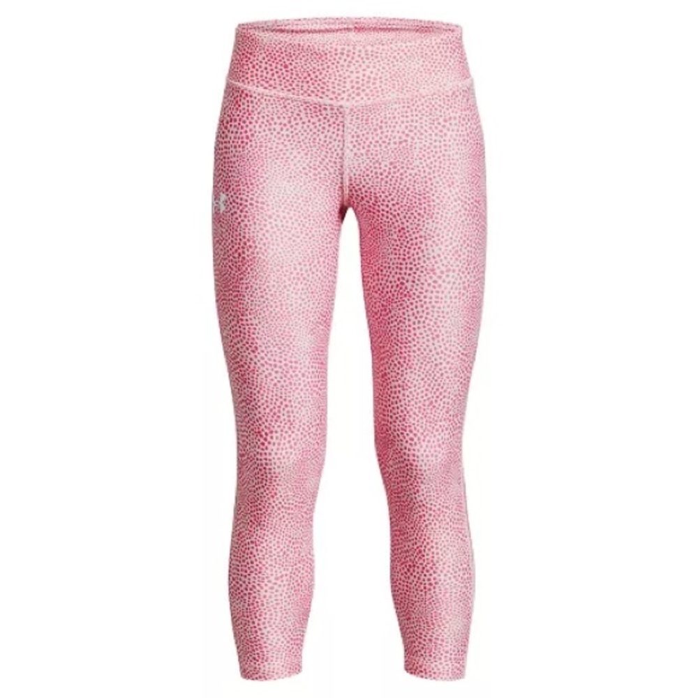 Under Armour Big Girls Heatgear Armour Printed Ankle Crop Leggings | Pink | NEW